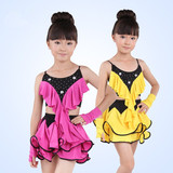 新款001儿童拉丁舞服装练功服考级舞蹈服演出服表演服流苏裙夏季