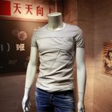 中国风男短袖t恤衫圆领日系潮牌拼接男t恤短袖2016新款棉麻修身