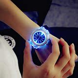 女手表韩国时尚女七彩炫灯发光防水钻LED夜光果冻学生女礼物手表