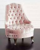 美式布艺单人沙发欧式高背椅粉色实木沙发椅公主化妆凳影楼梳妆椅
