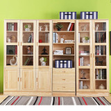 全实木书柜书架自由组合 松木书柜子带门置物架 儿童书橱木质家具