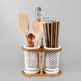 包邮日式陶瓷筷子筒 韩式镂空筷子筒双筒筷架防霉沥水筷子盒筷笼