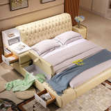 榻榻米皮床双人床真皮床简约现代卧室家具软床1.8米储物床婚床