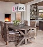 美式乡村小户型简约餐桌复古实木西餐桌椅6人组合1.2米长方型家用