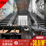复古黑白涂鸦抽象建筑墙纸咖啡馆餐厅ktv主题背景壁纸3d立体壁画
