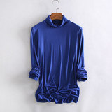 B54春秋新款宝蓝色高领打底衫修身套头T恤超柔大码女装针织上衣