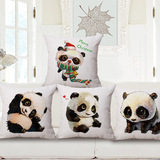 熊猫棉麻抱枕套 沙发靠垫 创意办公室汽车用腰靠枕床头靠背