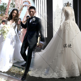 林心如婚纱同款2016新款韩式长袖显瘦蕾丝长拖尾结婚婚纱高级定制
