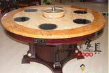 欧式实木餐桌椅组合大理石带转盘白色圆桌可做电磁炉火锅餐桌圆桌