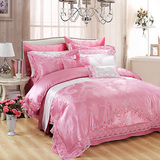 婚庆床品四件套粉色蕾丝花边韩版纯棉床罩被套结婚床上用品十件套