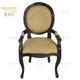 美式乡村实木椅子法式复古雕刻餐椅带扶手卧室阳台实木软包休闲椅