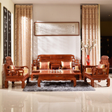红木家具 缅甸花梨木沙发中式仿古雕花古典客厅六合同春沙发组合