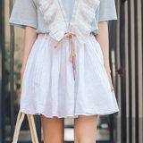 mimius2016夏季新款半身裙白色A字裙百褶松紧腰棉麻裙双层M5900