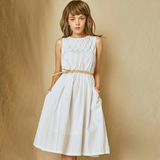 设计师品牌HOWL2016 手工刺绣廓形无袖 白色裙子夏 连衣裙 中长款