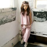 韩版女童夏装大中小童纯棉背心T恤小孩7分裤儿童阔腿裤两件套装