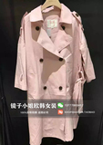 韩国进口2016女装 benny blue 甜美粉色双排扣中长款风衣特现货