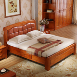 中式全实木床双人床 1.8米高箱储物床成人大床 1.5单人床原木家具