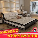 皮床1.8米双人床小户型主卧软床婚床真皮床储物高箱床头灯