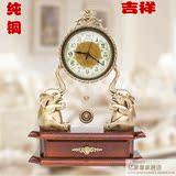 欧式复古纯铜座钟创意坐钟大象台钟客厅卧室静音时钟实木钟表摆件