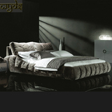 简约现代可拆洗布艺床 时尚个性创意床 黑灰色中性床小户型双人床