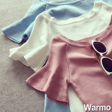warmo2016夏季新款韩版修身显瘦大领露锁骨性感短袖冰丝针织T恤女