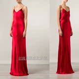 高级定制奢华大牌红色重磅真丝吊带连衣裙超长礼服裙性感修身显瘦