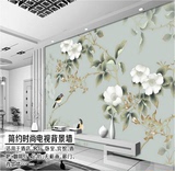 欧式手绘电视背景墙壁纸大型美式花鸟图整张壁画客厅卧室无缝墙纸