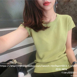 2016夏季新款韩版短款纯色短袖T恤修身紧身针织衫打底衫女上衣薄