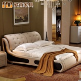 现代婚床1.8米真皮床皮床双人床1.5米软床欧式床皮艺床 床