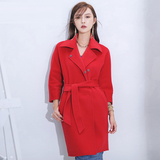 PPM2015新款高端双面羊绒大衣纯色女韩版修身中长款长袖毛呢外套