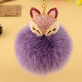 汽车钥匙扣女韩国高档可爱创意毛绒狐狸毛球水晶水钻饰品包包挂件