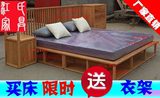 新中式禅意双人床 婚床 1.8米大床 储物床老榆木免漆实大床双人床