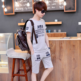 夏季韩版短袖T恤男套装青少年初中学生宽松运动休闲短裤纯棉衣服