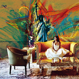 欧式抽象大型壁画KTV酒吧咖啡馆个性壁纸手绘油画墙纸自由女神像