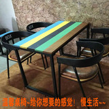 餐厅甜品店小吃饭店餐饮桌椅复古漫咖啡桌实木铁艺餐桌椅组合