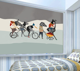 卡通抽象动物头像背景壁纸黑白斑马自行车墙纸儿童卧室创意壁画