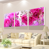 玫瑰花卉现代客厅装饰画沙发背景三联无框画卧室婚房壁画餐厅墙画