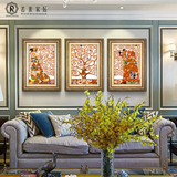 生命之树装饰画客厅玄关复古美式三联画油画欧式竖版抽象壁画墙画