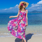 波西米亚海边度假大码胖mm沙滩裙2016雪纺连衣裙长裙女装夏装裙子