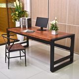 餐桌椅子组合长方形实木铁艺办公桌书桌简约现代会议长桌子工作台
