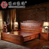 新中式实木床明清古典家具仿古床1.8米橡木床 全实木仿古双人床