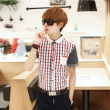 夏季短袖男衬衫韩版修身商务大码格子青年英伦休闲半袖学生衬衣