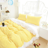 北欧简约纯棉床上用品美式条纹四件套黄小清新全棉床单被罩1.8/2m