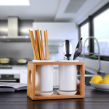 韩式简约创意沥水筷子筒 陶瓷双筒套装 厨房收纳用品筷子架餐具笼