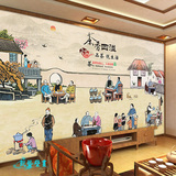 复古人物传统茶文化墙纸大型中式茶餐厅小吃店酒楼休闲馆背景壁画
