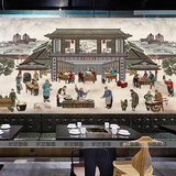 复古中式餐厅立体饭店古典酒店饮食壁纸面馆装修背景墙纸大型壁画