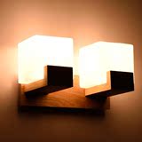 木艺宜家客厅卧室床头壁灯进口橡木玻璃灯罩现代简约书房墙壁灯