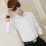 夏季薄款男士衬衫长袖青少年学生韩版修身型衣服纯色正装白衬衣潮
