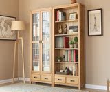 北欧现代全实木书柜橡木玻璃门书橱书架展示柜书房家具简约置物架