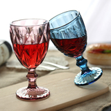 复古浮雕红酒杯玻璃高脚杯创意葡萄酒杯家用果汁杯加厚喝水玻璃杯